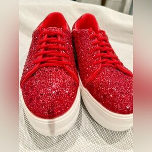 Hey Girl by Corkys Red Glitter Bedazzled Platform Shoes